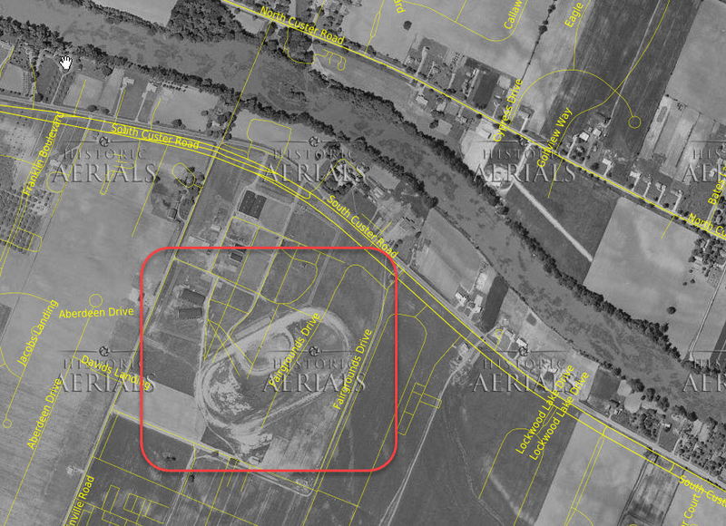 Monroe Fairgrounds Speedway - 1957 Aerial Photo (newer photo)